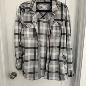 O’Neil women’s fleece flannel plaid gray button up size xl